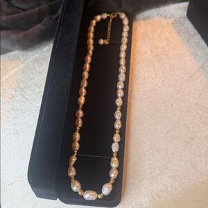 Peach Freshwater Pearl Golden Necklace 18-20”in 18K Vermeil YG Sterling Silver